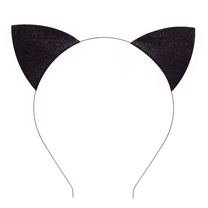 Merroyal Glitter Cat Ears Headband Halloween Fancy Dress Cat Woman Hairband Cosplay (Black) - Image 1
